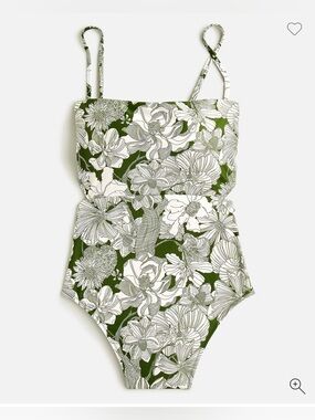 J. Crew Liberty Fabric Floral One Piece Swimsuit 10 Green Cutout Tie EUC Preppy